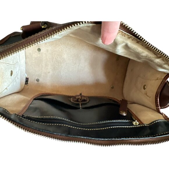 Vintage Brahmin Satchel Handbag Brown Black Smooth Leather Timeless Preppy - Picture 14 of 16